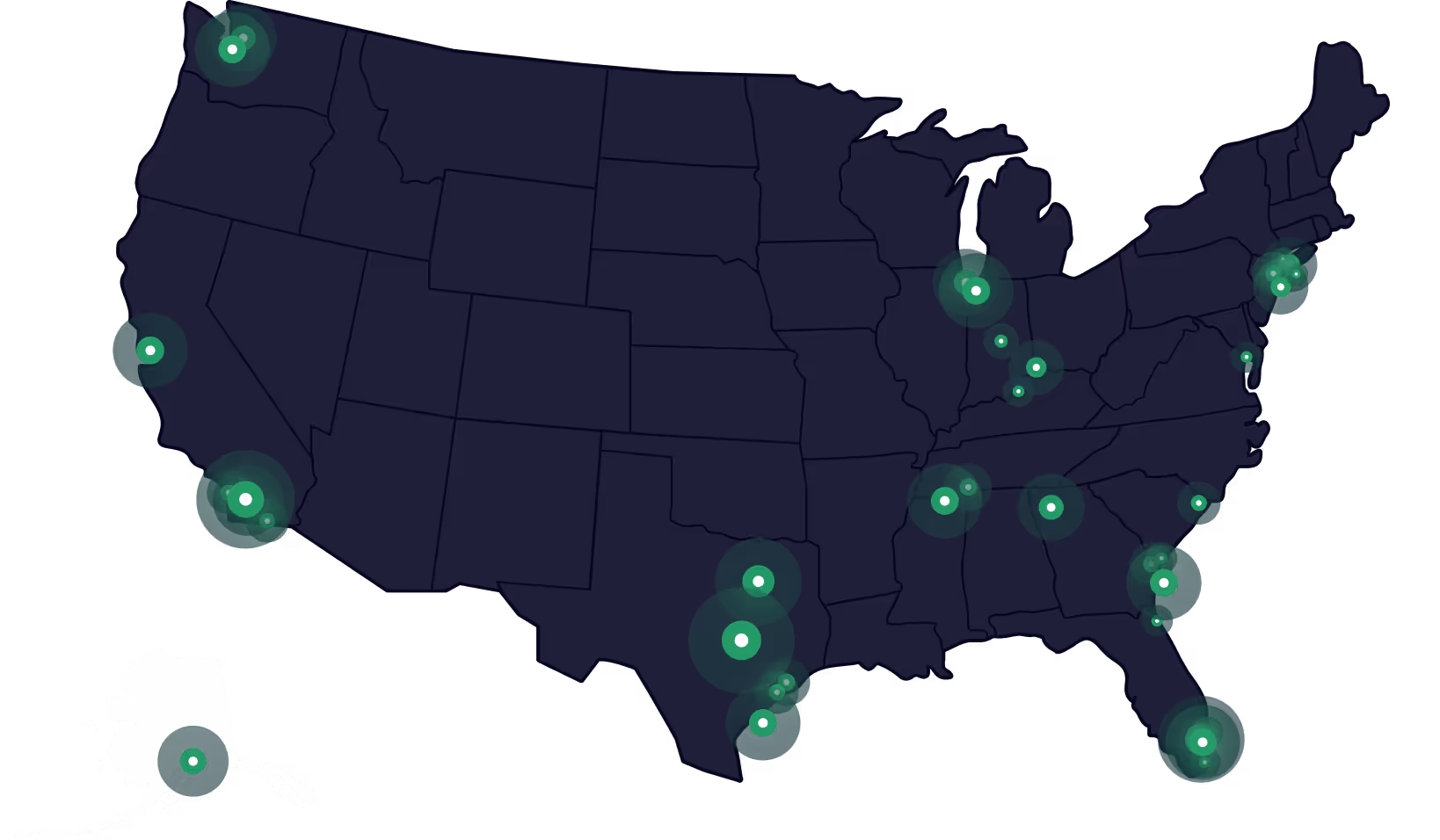Map of Tranzport's operational footprint across the USA.